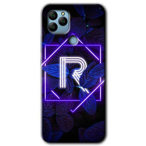 General Mobile GM 22 Plus HD Baskılı Kılıf + 9D Tam Ekran Koruyucu - Dark Neon Yaprak R Harfi