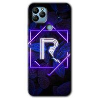 General Mobile GM 22 Plus HD Baskılı Kılıf + 9D Tam Ekran Koruyucu - Dark Neon Yaprak R Harfi