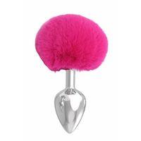 Paslanmaz Çelik Fuşya Tavşan Kuyruklu Pürüzsüz Silver Bunny Tail Metal Anal Butt Plug