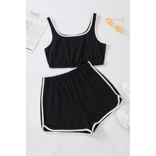 Kadın Siyah Askılı Crop Top Ve Şortlu Gecelik Takım