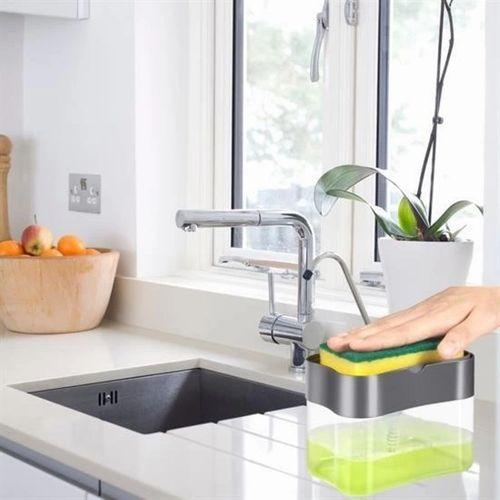 İkisi Bir Arada Basmalı Pratik Sıvı Sabunluk Pompası Ve Bulaşık Yıkama Süngeri Haznesi