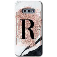 Samsung Galaxy S10e Kılıf Baskılı Kapak - Pembe Mermer Desenli R Harfi + 5D Tam Kaplayan Cam