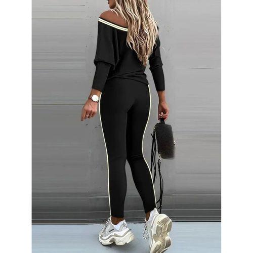 Kadın Uzun Kollu Tek Omuzu Açık Detaylı Viskon Iki Iplik Bluz Ve Pantolon Ikili Takım