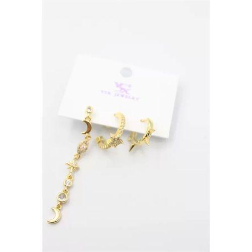 3'lü Ay Yıldız Küpe - Altın