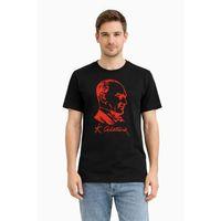 Erkek Atatürk Baskılı Tişört Kısa Kollu Bisiklet Yaka T-Shirt - Siyah