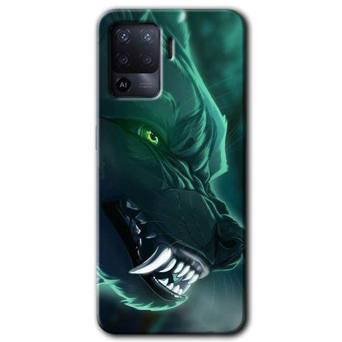 Oppo Reno 5 Lite Kılıf HD Desen Baskılı Arka Kapak - Yeşil Kurt + Kırılmaz Cam