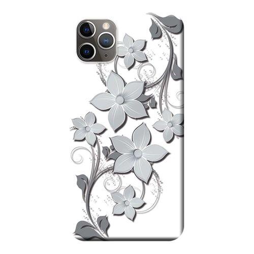 iPhone 11 Pro Max Kılıf Sarmaşık Çiçek Gri ton Baskılı Esnek TPU Silikon