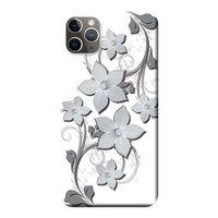 iPhone 11 Pro Max Kılıf Sarmaşık Çiçek Gri ton Baskılı Esnek TPU Silikon