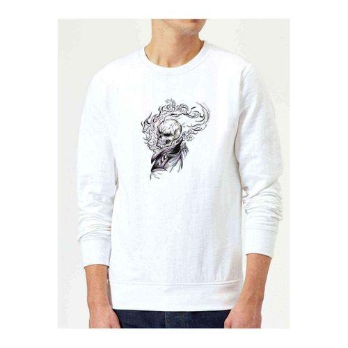 Ghost Rider Baskılı Beyaz Erkek Sweatshirt
