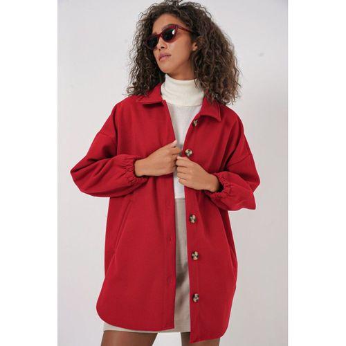 0674 Cepli Oversize Gömlek - Kırmızı