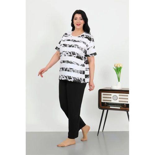 Kadın Büyük Beden Kısa Kol Penye Pijama Takımı Beyaz
