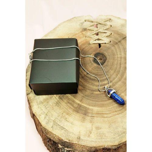 Lapis Lazuli Doğal Taşı Zincirli El Yapımı Tasarımlı Kolye Uç: 3,5 cm Zincir: 20 cm Kutulu