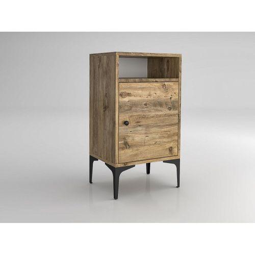 Wood'n Love Vio Metal Ayaklı Minifiks Bağlantı, Dolaplı Komodin - Atlantik Çam / Siyah