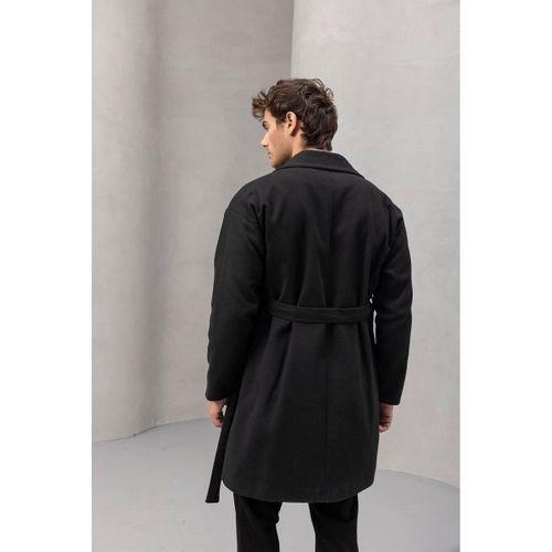 Carlo Oversize Kaşe Kumaş Yan Cepli Kışlık Erkek Kaban - Siyah