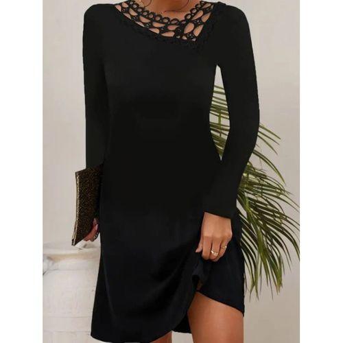Kadın Uzun Kollu Dantel Yaka Ithal Krep Mini Elbise