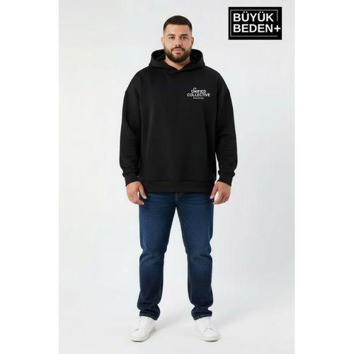 Erkek Büyük Beden Hoodie –Rahat Kalıp Konforlu Unified Baskılı Sweatshirt SPR26BSW968