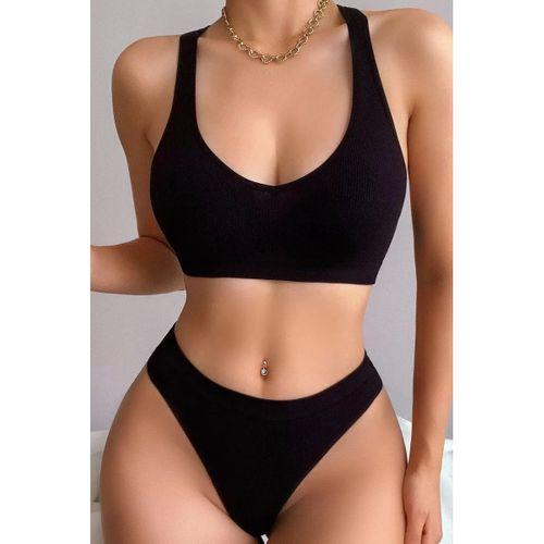 Kadın Siyah Desteksiz Seamless Tangalı İç Çamaşır Takımı