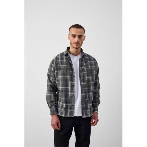 Carol Relaxed Fit Pamuklu Çizgili Flanel Erkek Gömlek - Yeşil