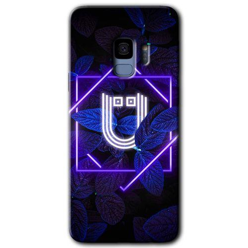 Samsung Galaxy S9 Kılıf HD Desen Baskılı Arka Kapak + Temperli Cam - Dark Neon Yaprak Ü Harfi