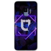 Samsung Galaxy S9 Kılıf HD Desen Baskılı Arka Kapak + Temperli Cam - Dark Neon Yaprak Ü Harfi
