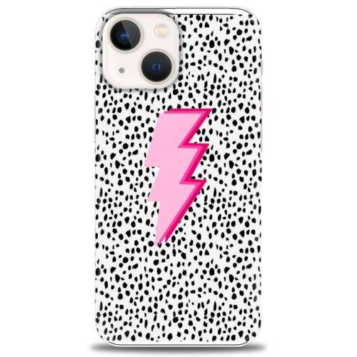 iPhone 13 Kılıf HD Baskılı Kılıf - Pembe Şimşek + Tam Ekran Koruyucu