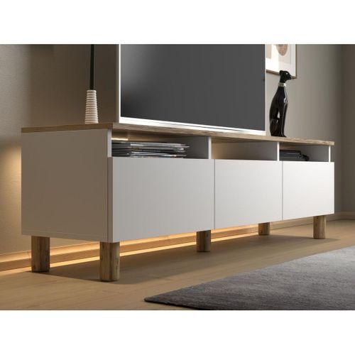 Nora Bohem Ledli Tv Ünitesi 160 Cm 3 Kapaklı 3 Raflı Dolaplı Atlantik Çam / Beyaz