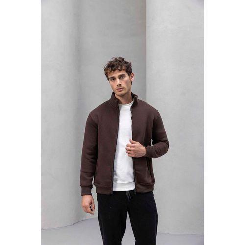 Marcel Regular Fit Fermuarlı Kıstırma Cepli Üç İp Şardonlu Erkek Sweatshirt - Kahve