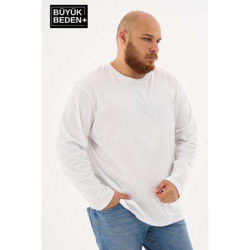 Erkek Büyük Beden Uzun Kollu 2 İplik Bisiklet Yaka Tişört