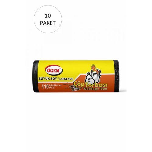 Büyük Boy Çöp Torbası 65 x 80 cm 10 Lu Rulo x 10 Paket = 100 Adet (Siyah)