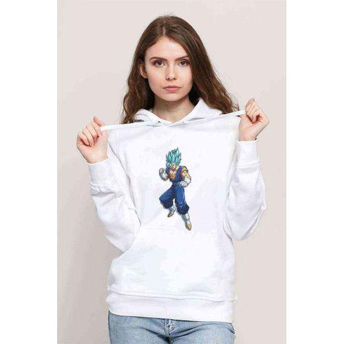 Anime Dragon Ball Z Baskılı Beyaz Kadın Kapşonlu Sweatshirt