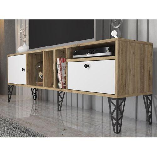 Wood'n Love Cercei 160 Cm Metal Ayaklı Tv Ünitesi - Beyaz - Atlantik Çam / Siyah