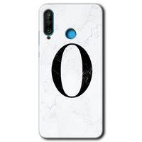 Huawei P30 Lite Kılıf Baskılı Kapak - Beyaz Mermer Desenli O Harfi + 5D Tam Kaplayan Cam