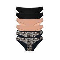 6 Adet Likralı Kadın Slip Külot Leopar Siyah Ten