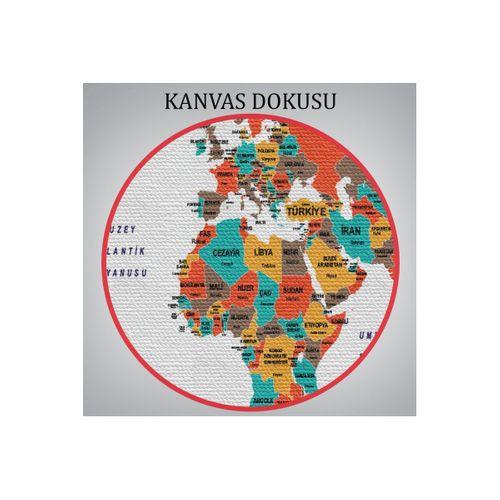 Türkçe Dünya Haritası Dekoratif Kanvas Tablo Ülke ve Başkentli 1516