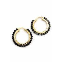 Kristal Boncuk Halka Küpe - Siyah