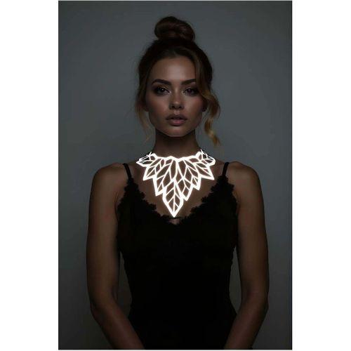 Beyaz Reflektörlü Büyük Yaprak Choker Kolye, Tarz Lazer Kesim Kolye - APFT1417