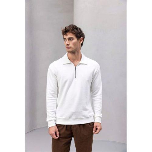 Eric Relax Fit Yarım Fermuar Polo Yaka Selanik Sweatshirt Ekru - Roy Kadife Kumaş Pantolon Kahve