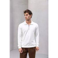 Eric Relax Fit Yarım Fermuar Polo Yaka Selanik Sweatshirt Ekru - Roy Kadife Kumaş Pantolon Kahve
