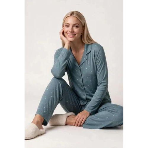 Kadın Pijama Takımı - Önden Düğmeli Uzun Kol