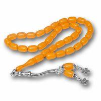 Gümüş Püsküllü Sarı Kapsül Kesim Sıkma Kehribar Tesbih