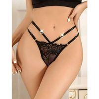 Siyah 2 İpli Dantelli Fantezi String Tanga