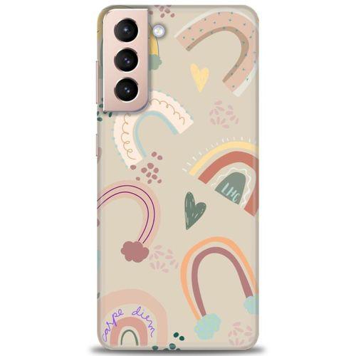 Samsung Galaxy S21 Kılıf HD Baskılı Kılıf - Kahve Gökkuşağı + Tam Ekran Koruyucu