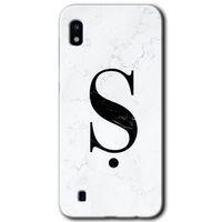 Potkal Hediye Fabrikası Samsung Galaxy A10 Kılıf HD Desen Baskılı Arka Kapak - Beyaz Mermer Desenli Ş Harfi