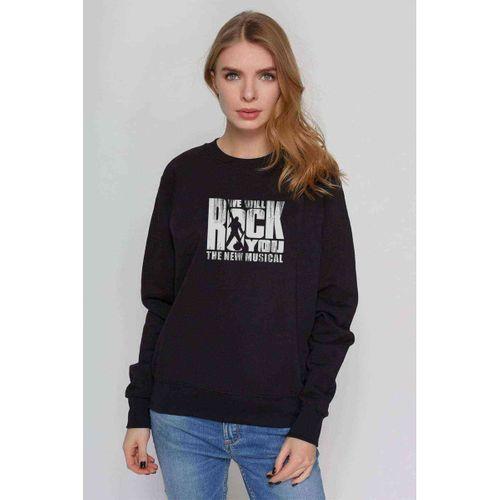 QUEEN We Will Rock You Baskılı Siyah Kadın Sweatshirt