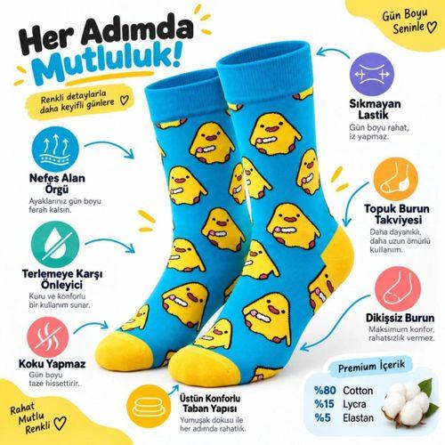 Renkli Civciv Desenli Unisex Çorap 3'lü Set | Yumuşak, Esnek, Konforlu Ve Günlük Kullanıma Uygun