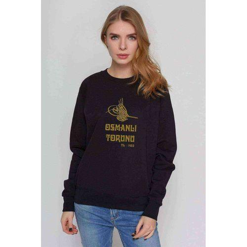 OSMANLI TORUNU TUGRA 1453 Baskılı Siyah Kadın Sweatshirt
