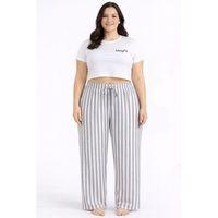 Viskon Pamuklu Kadın Büyük Beden Açık Gri Çizgili Pijama Pantolon - MGB006 - Mudanis
