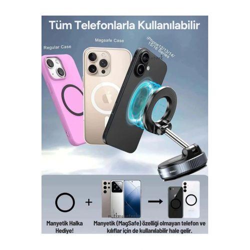 360 Dönebilen Ayarlanabilir Araç Içi Tutucu Kullanılabilen Vakumlu K007 Magsafe Telefon Tutucu