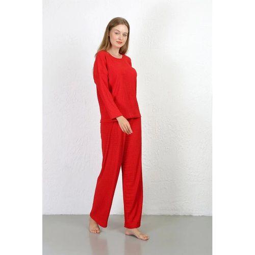 Kadın Bürümcük Kumaş Pijama Takım Kırmızı