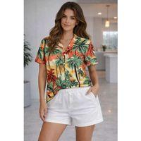 Tropikal Palmiye Desenli Kısa Kol Gömlek Şort Takım Yazlık Rahat - Desenli